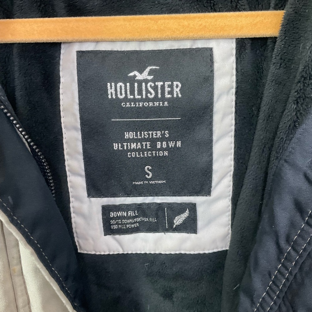 Hollister Gray Black Faux Fur Trim Hooded Ultimate Puffer Bomber Jacket Size S - Picture 13 of 15